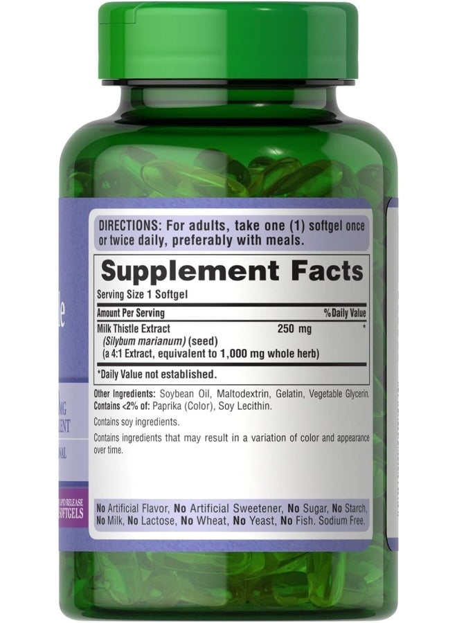 Puritan's Pride Milk Thistle 4:1 Extract 1000 Mg (Silymarin) Softgels, for Liver Support, 180 Count - Image 2